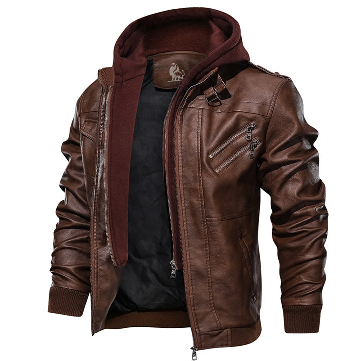 Men’s Leather Hooded Jacket